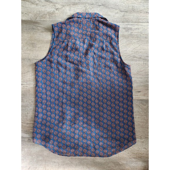 CABI Womens Top Small Blue / Red Roses Blouse Collar Sleeveless Print - Picture 2 of 4